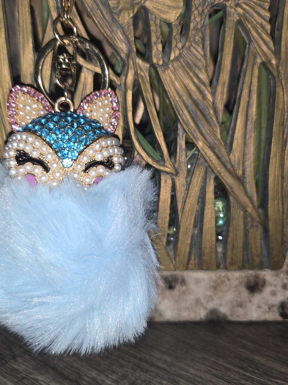 Blue Fox Pom-Pom Keychain